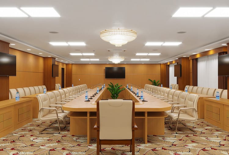 Cửa ra vào của phòng họp cũng cần được thiết kế theo tiêu chuẩn để tạo ra một không gian họp đúng chuẩn, tinh tế